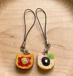 猫食パン　ストラップセット 樹脂粘土 ハンドメイド　ミニチュアフード