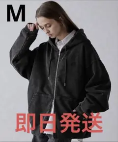 【CLEL】ヘビーウェイト ロゴ刺繍フルジップパーカー ブラック系/M