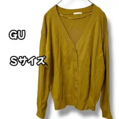 N0826　Vネックニットカーディガン　長袖　マスタード　S〜Ｍ