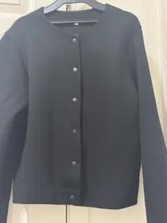 美品　無印良品 二重編みスウェットカーディガン Lブラック　ノーカラー