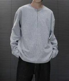 ジッパー付き長袖カットソー グレー