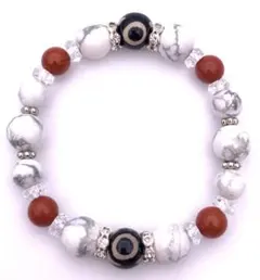 天然石三眼天珠＆ハウライト＆レッドジャスパーのブレスレット
