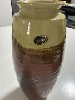 陶器 花瓶 黄緑と茶色のグラデーション