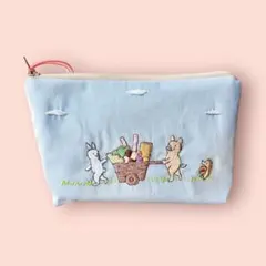 20㎝ファスナーまち付きポーチ　ハンドメイド　手刺繍