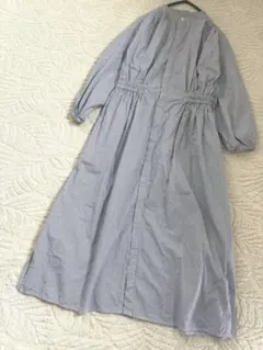 美品✨ユニバーサルティシュ　ストライプ　シャツワンピース　比翼　バンドカラー