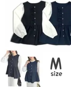 ◇美品◇しまむら ペプラム ベスト アンサンブル ブラウス ブラック M