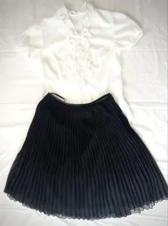 フォーマル　ブラウスとプリーツスカートセット　9号　ホワイト　ブラック