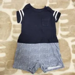 ネイビー ストライプロンパース 70cm