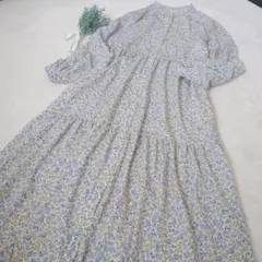 美品✨花柄長袖ロングワンピース　総柄ワンピフレア　華やか　ポケットあり　М