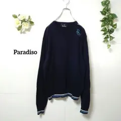パラディーゾ ロゴ刺繍 長袖 ニット セーター 薄手 М ネイビーのサムネイル