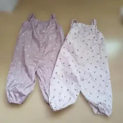 80-90 お砂場着 双子 2枚セット 花柄 さくらんぼ柄