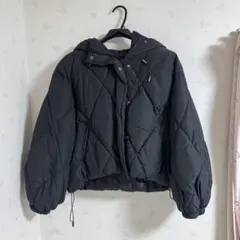 ブラック キルティング フード付きダウンジャケット Mサイズ