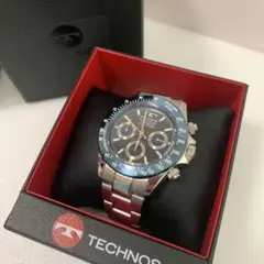 テクノス　T4C02 オールステンレス クロノグラフ 腕時計 ブルーベゼル