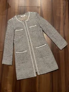 NATURAL BEAUTY BASIC ノーカラーロングツイードジャケット　M