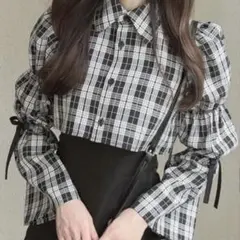 2Wayチェック柄シャツ×ミニキャミワンピースセットtg759 ブラック