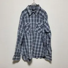 FILA チェック柄シャツ ネイビー×グレー 長袖 メンズ カジュアル