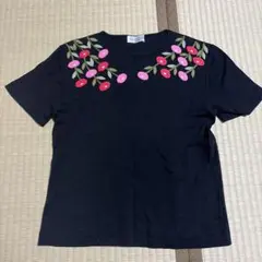 KAZAMIDOR by NAICAI 半袖カットソー ブラック 花柄刺繍