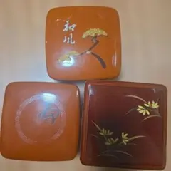 【昭和レトロ】和風 重箱 3点セット 蒔絵風 金彩 松・蘭・寿 塗り物 漆器風