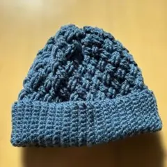 新品　ハンドメイド　ネイビー　ブルー　毛糸帽子　ニット帽　男女兼用