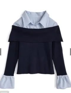 シャツドッキングオフショルダーニットトップス［ru1257］ネイビー