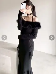resexxy フェイクファートリムニットワンピース