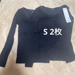 ユニクロ　極暖ヒートテック　リブUネックブラTシャツ　長袖　Sサイズ　ブラック③