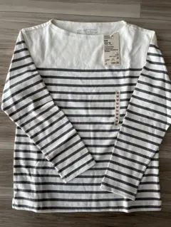 最終値下げ　無印良品　オーガニックコットン 長袖ボーダーTシャツ グレー