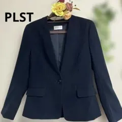 プラステ　濃紺 ノーカラージャケット 洗える 伸縮 S