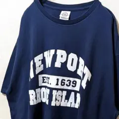 デルタ ニューポートロードアイランド ロゴ Tシャツネイビー紺色XL古着