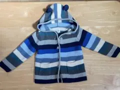 baby GAP フード付きストライプコート 12-18ヶ月　80cm ブルー