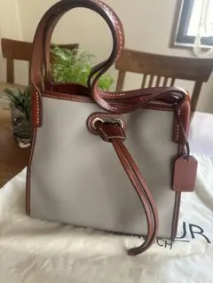 ショルダーバッグ グレー レザー キャンバス