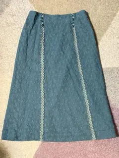 青い花柄ニットスカート★38