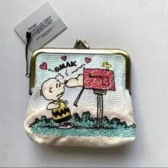 スヌーピー　刺繍　がまぐちポーチ　がま口　チャーリーブラウン