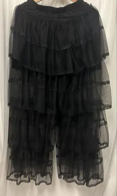 フリル ヴィンテージ スカートズボン レイヤード レース 黒 ブラック ロング