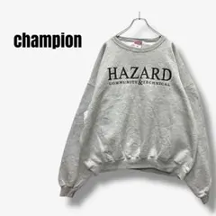 y3926 チャンピオン　プリントスウェット　トレーナー　ビッグ　裏起毛　グレー