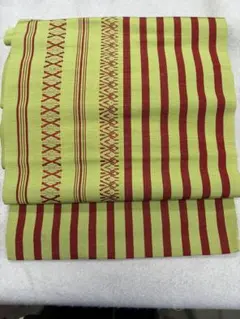 黄緑と赤　博多帯　半巾　袋帯　合わせ帯　刺繍　織　お洒落　普段着　着物　コスプレ