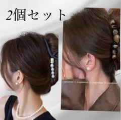 【2個セット】大人可愛い♡ パール調＆べっ甲柄 ヘアクリップ まとめ髪セット