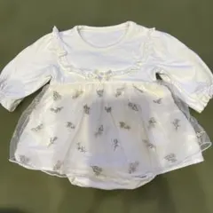 mamaraku ホワイト 花柄刺繍ロンパース 70サイズ