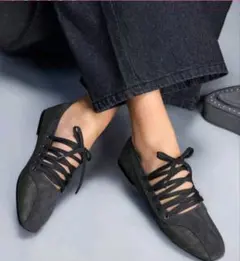 グレー レースアップ フラットシューズ 試着のみ