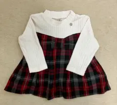 petit main チェックドッキングチュニック ニット80cm