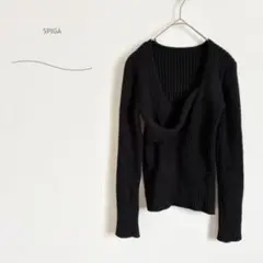 スピーガ　クロスデザイン　長袖　リブニット　タイト　シンプル可愛い　ブラック