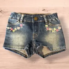 美品！ 90 12~18M GAP 花柄刺繍 デニム ショートパンツ 春夏