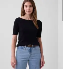 GAP ギャップ　モダン　ボートネックTシャツ　ブラック　新品のサムネイル