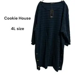 【新品・未使用】Cookie House　ワンピース　ネイビー×グリーン　４L