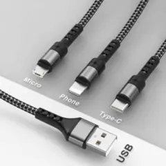 RAVIAD 3in1 充電ケーブル 急速充電 3台同時給電可能 1.2M