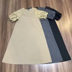 【美品】オペークドットクリップの袖バルーンワンピース（3着セット）