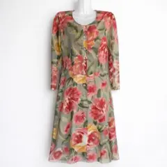 美品　ユキコハナイ エクセレンス　花柄　エレガント　シアー　ロングワンピース