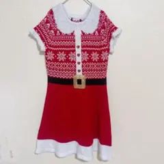 美品⭐️ ワンピース 丸首 半袖 S-M 赤 ニット クリスマス コスプレ サンタ