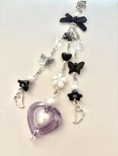 ビーズストラップ y2k ブラック ハート