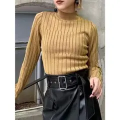 ムルーア ランダム リブニット マスタード モックネック ボトルネック